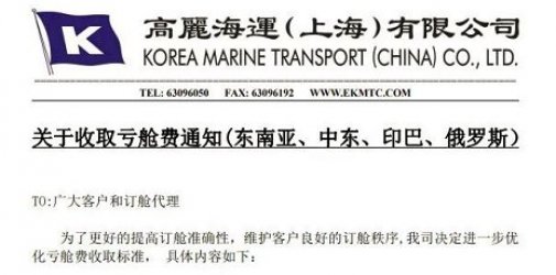 又一船公司通知收取亏舱费。。。