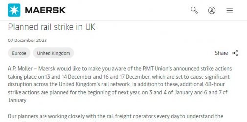 马士基预警：物流严重中断！全国铁路工人大罢工，为30年来最大罢工潮