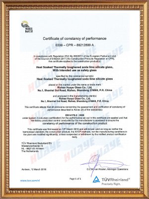 Huaye glass ce certificate